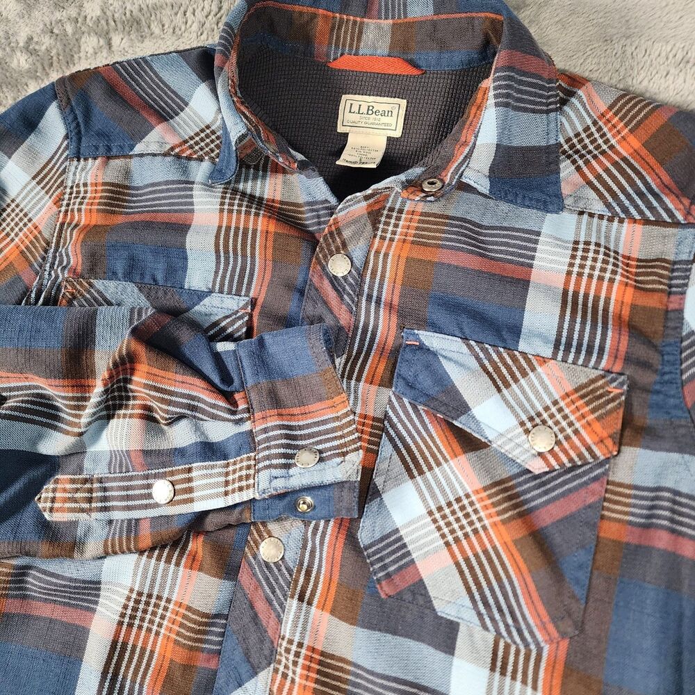 LL Bean Men SM Katahdin Performance Snap Button Wool Blend Plaid Flannel Shacket